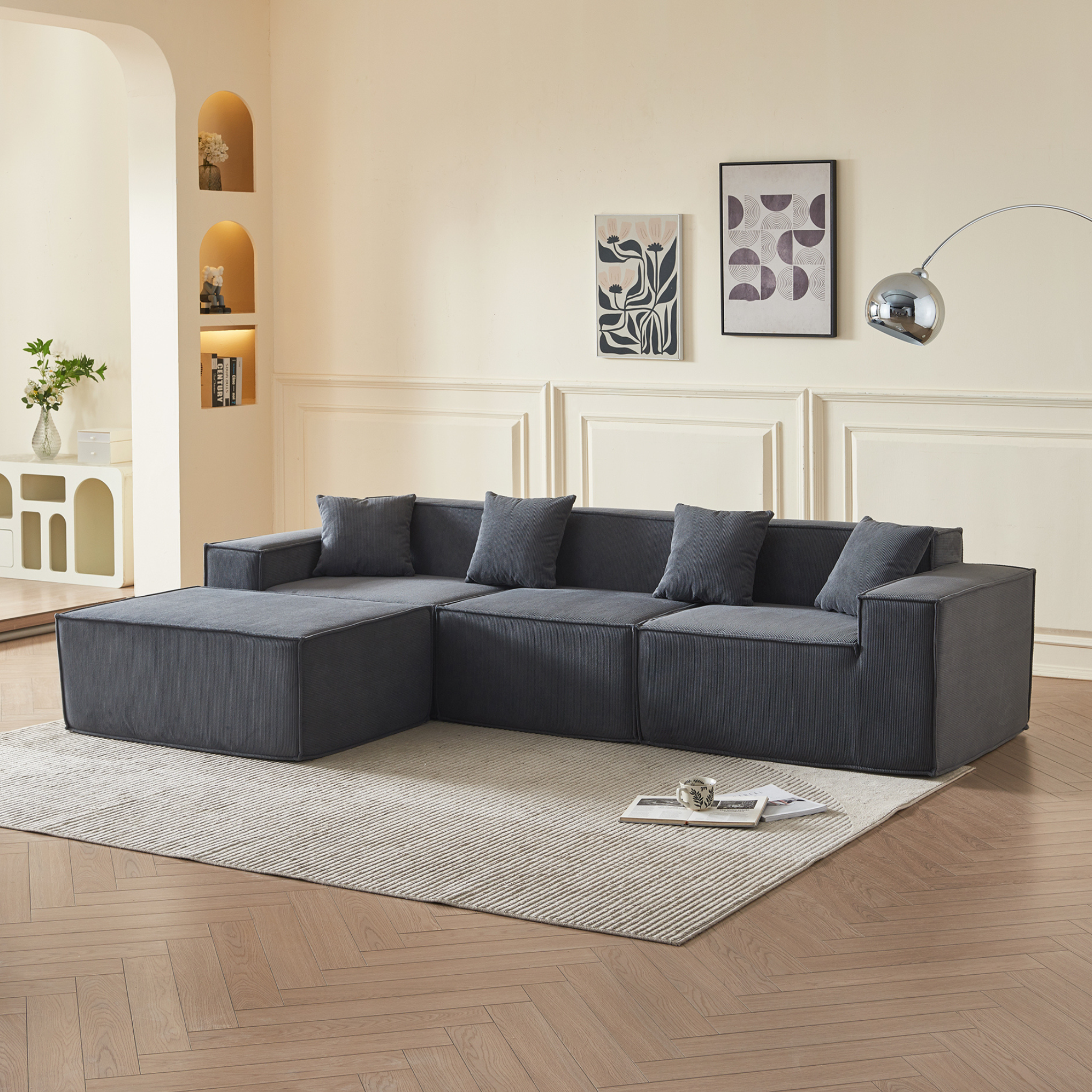 Tribeca 3 Seater Corduroy Sofa with Ottoman