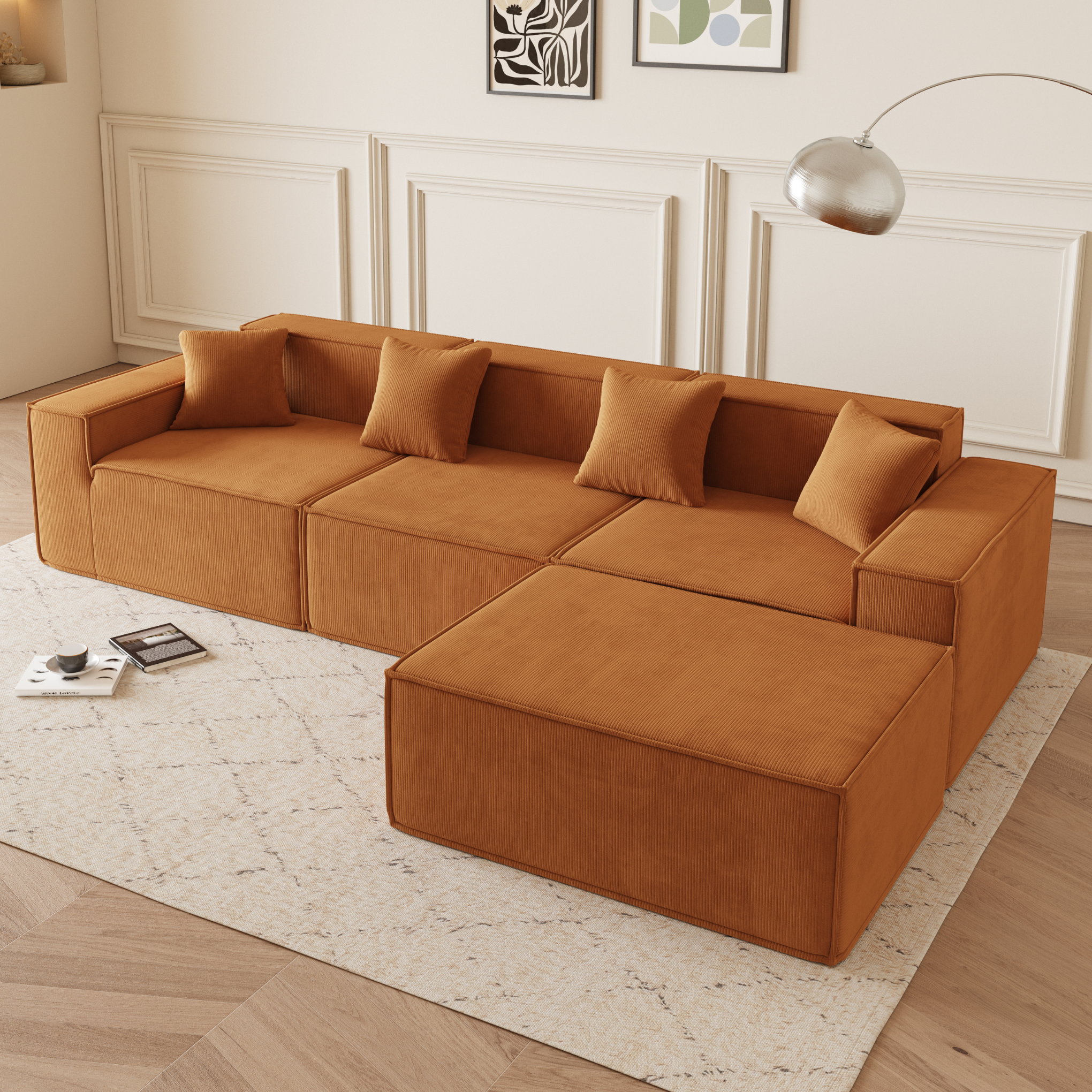 Tribeca 3 Seater Corduroy Sofa with Ottoman