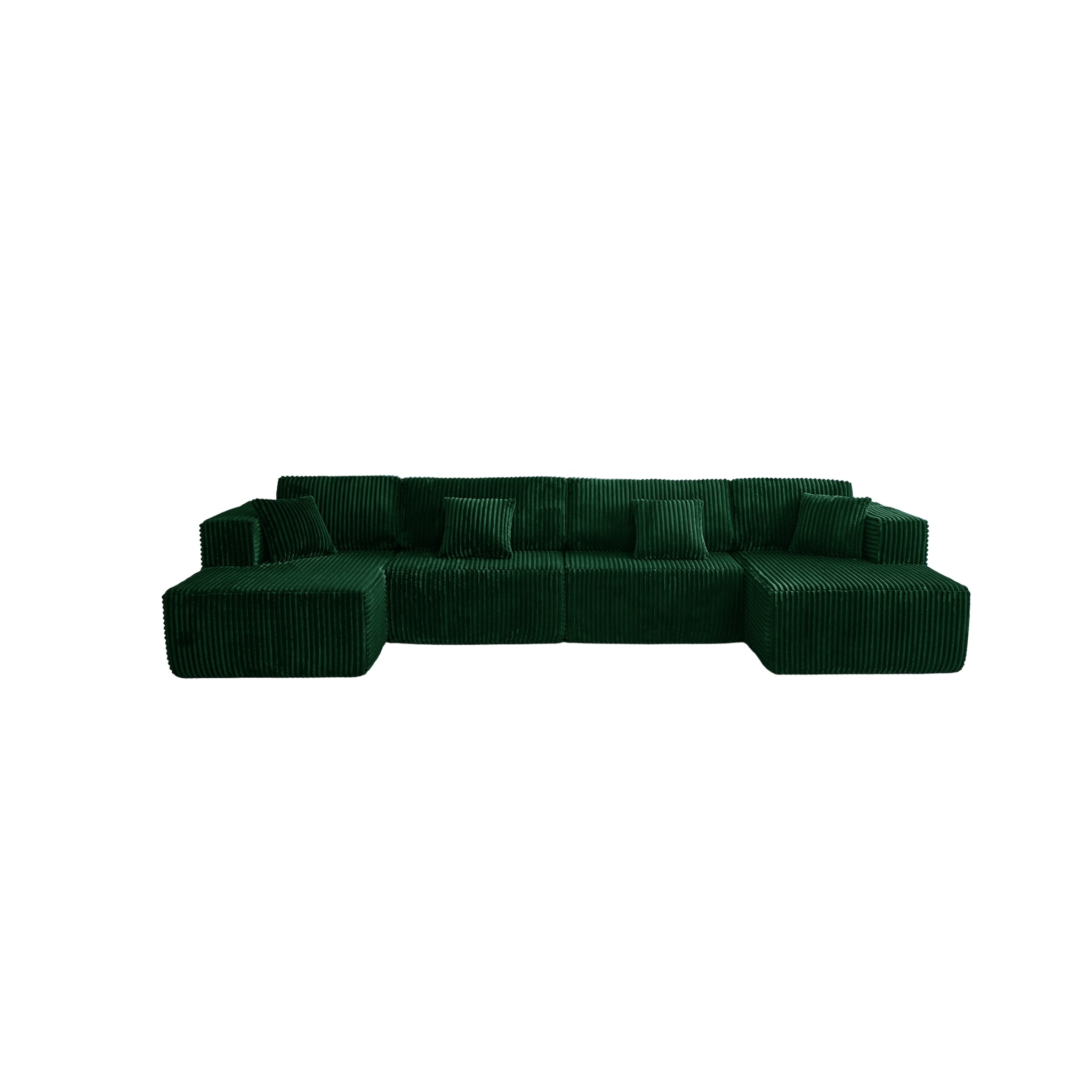 Green sectional sofa on a white background