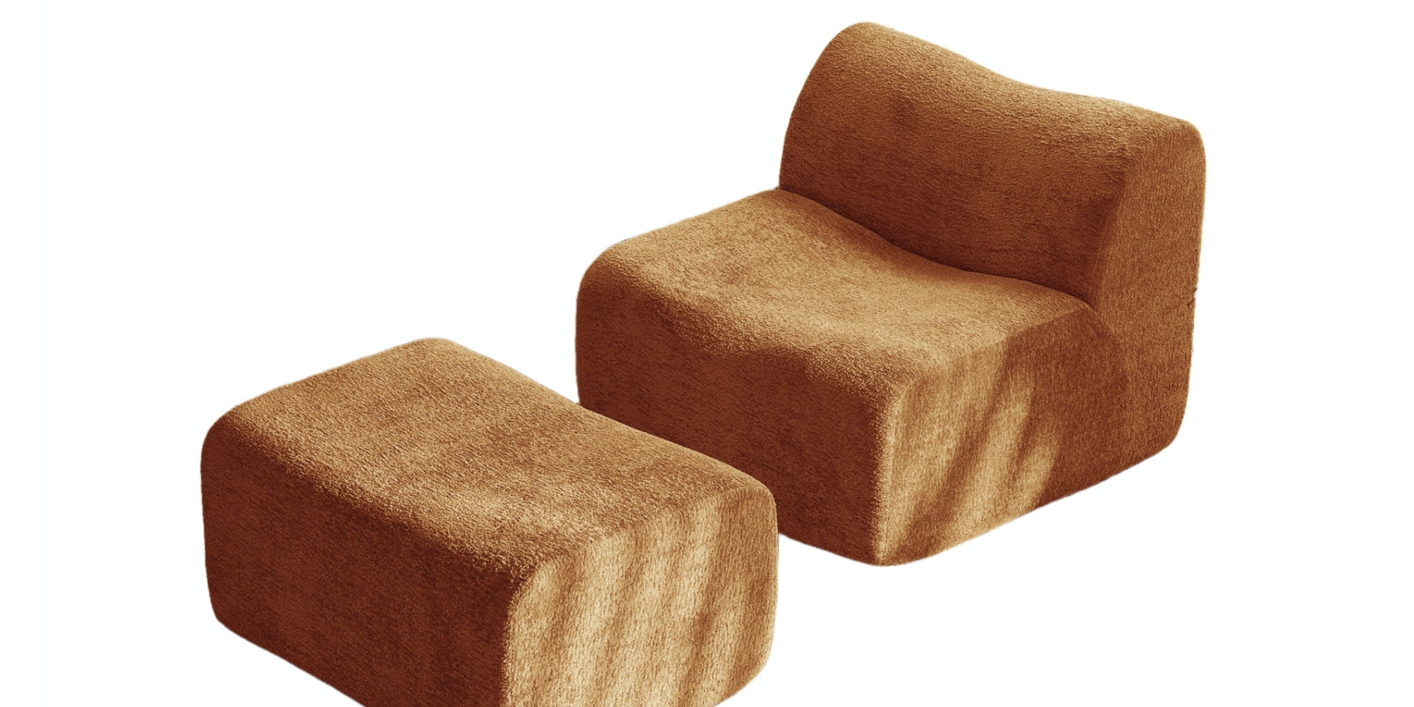 Brown textured chair and ottoman set on a white background