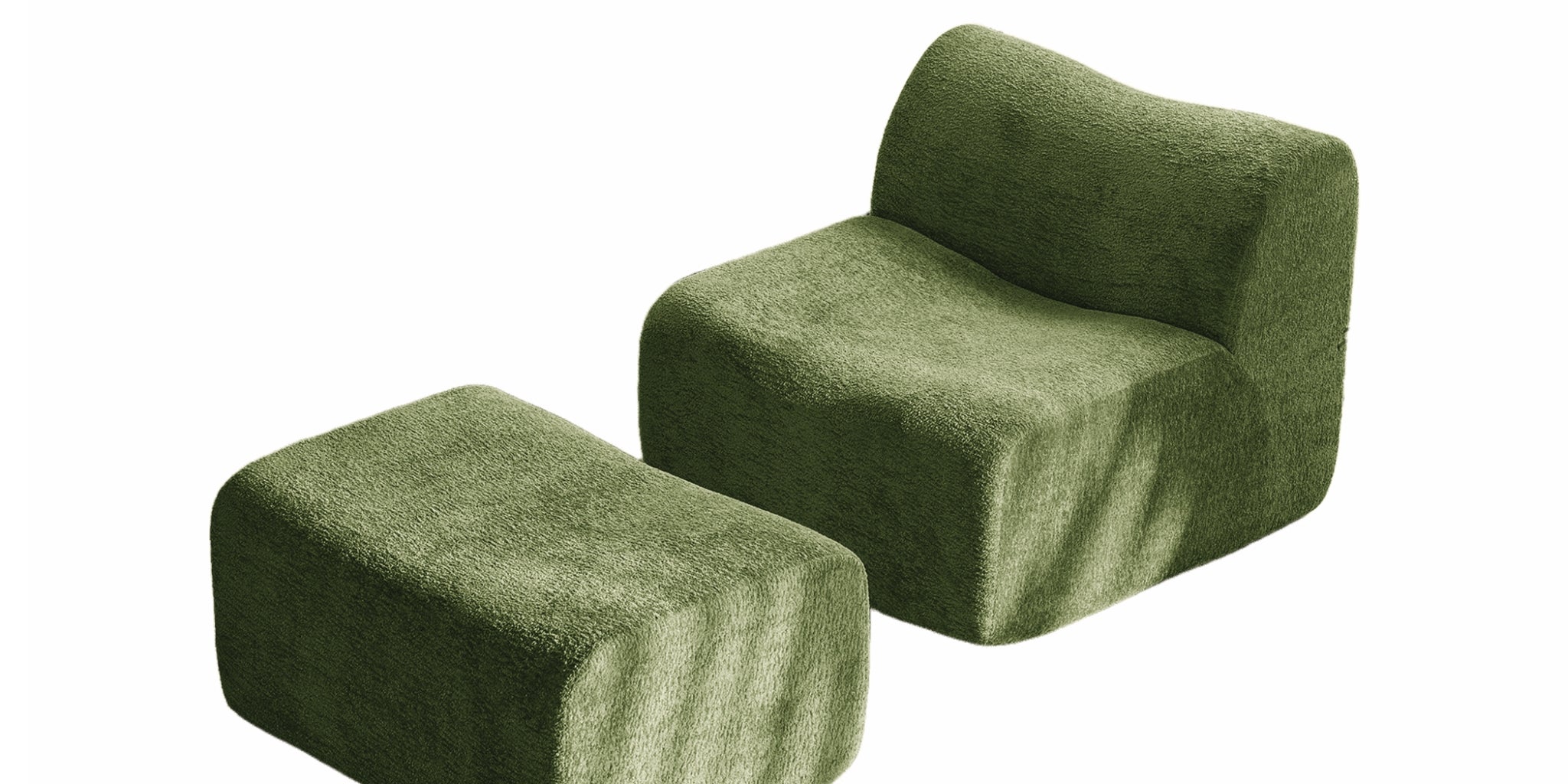 Green modular chair and ottoman set on a white background