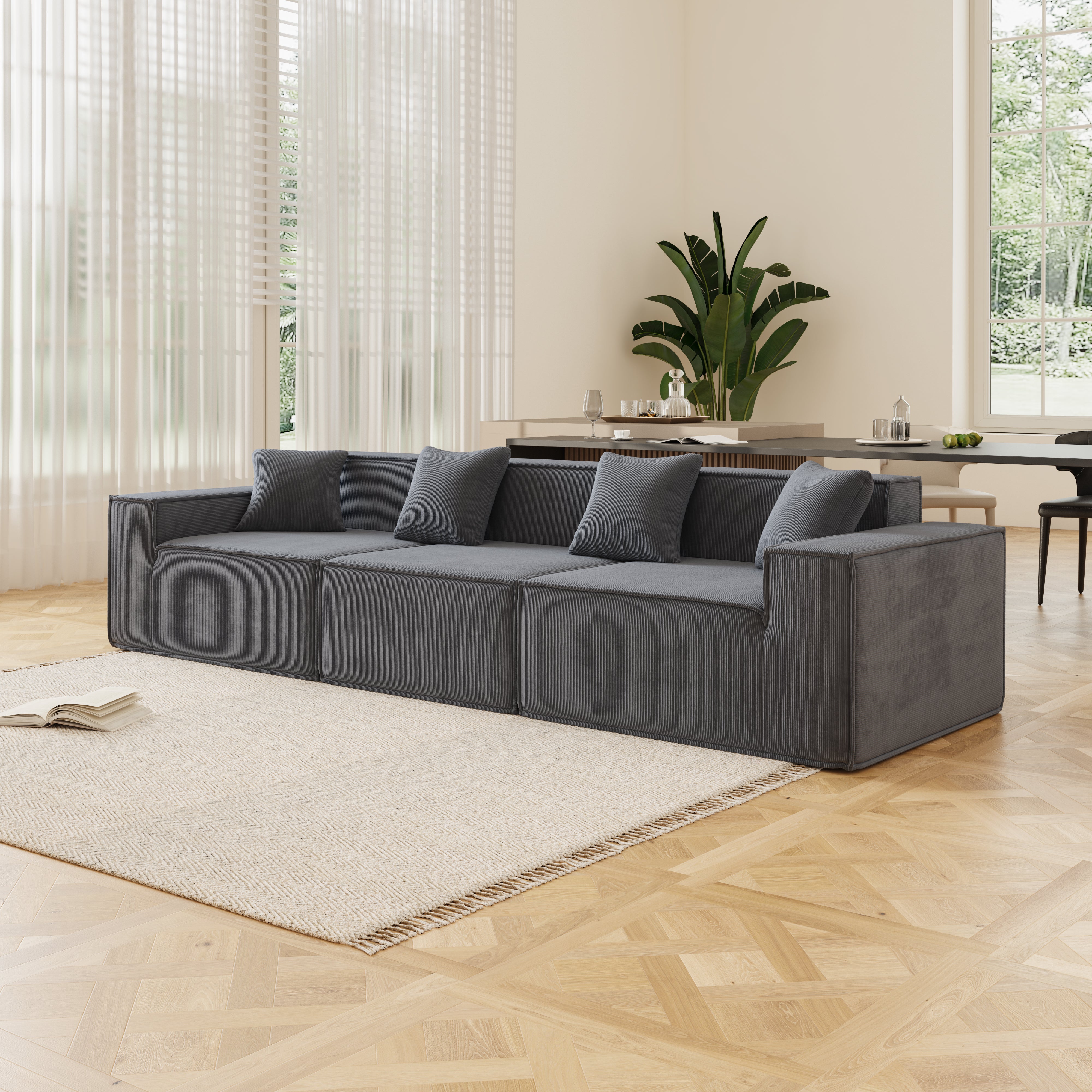 Tribeca 3 Seater Corduroy Sofa with Ottoman