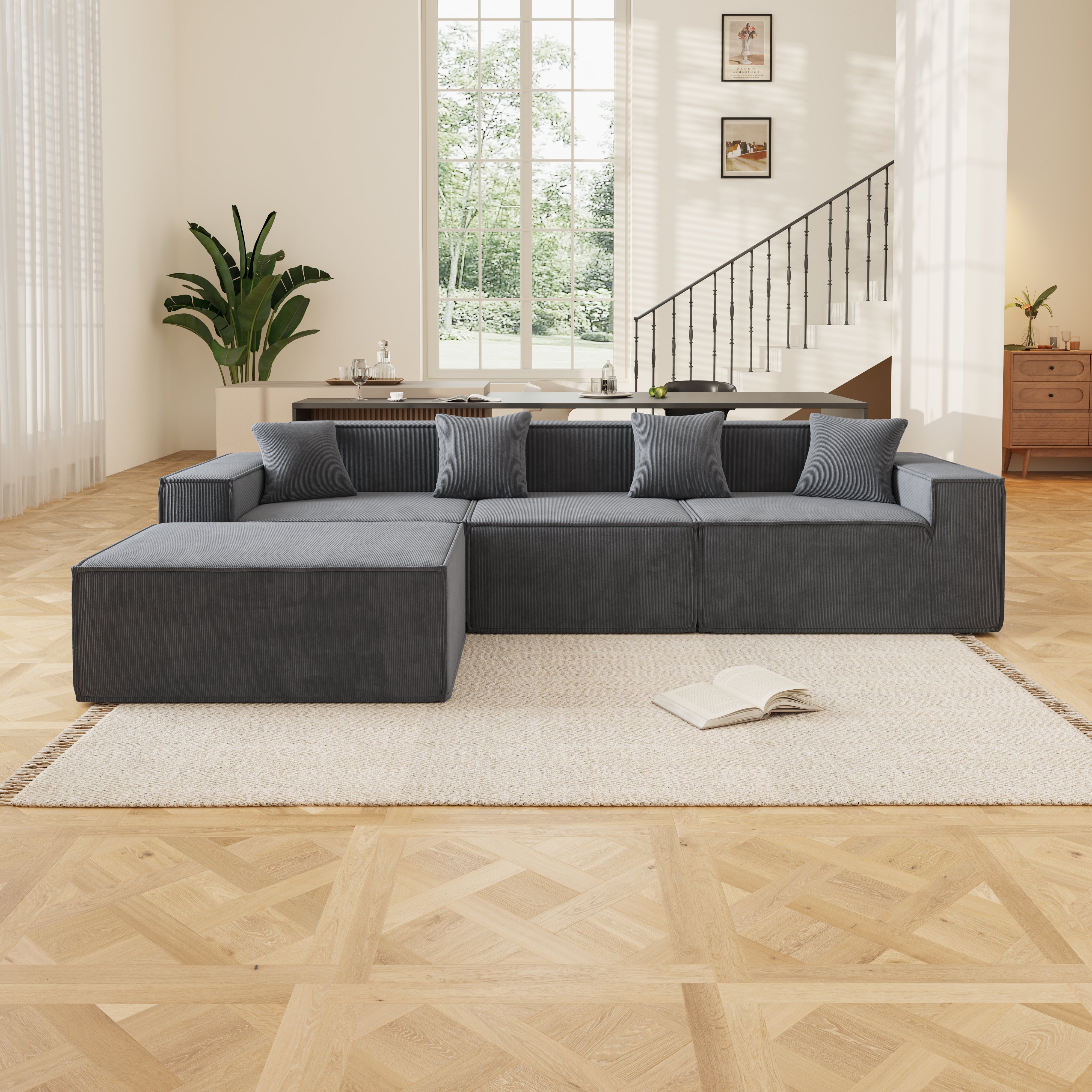 Tribeca 3 Seater Corduroy Sofa with Ottoman