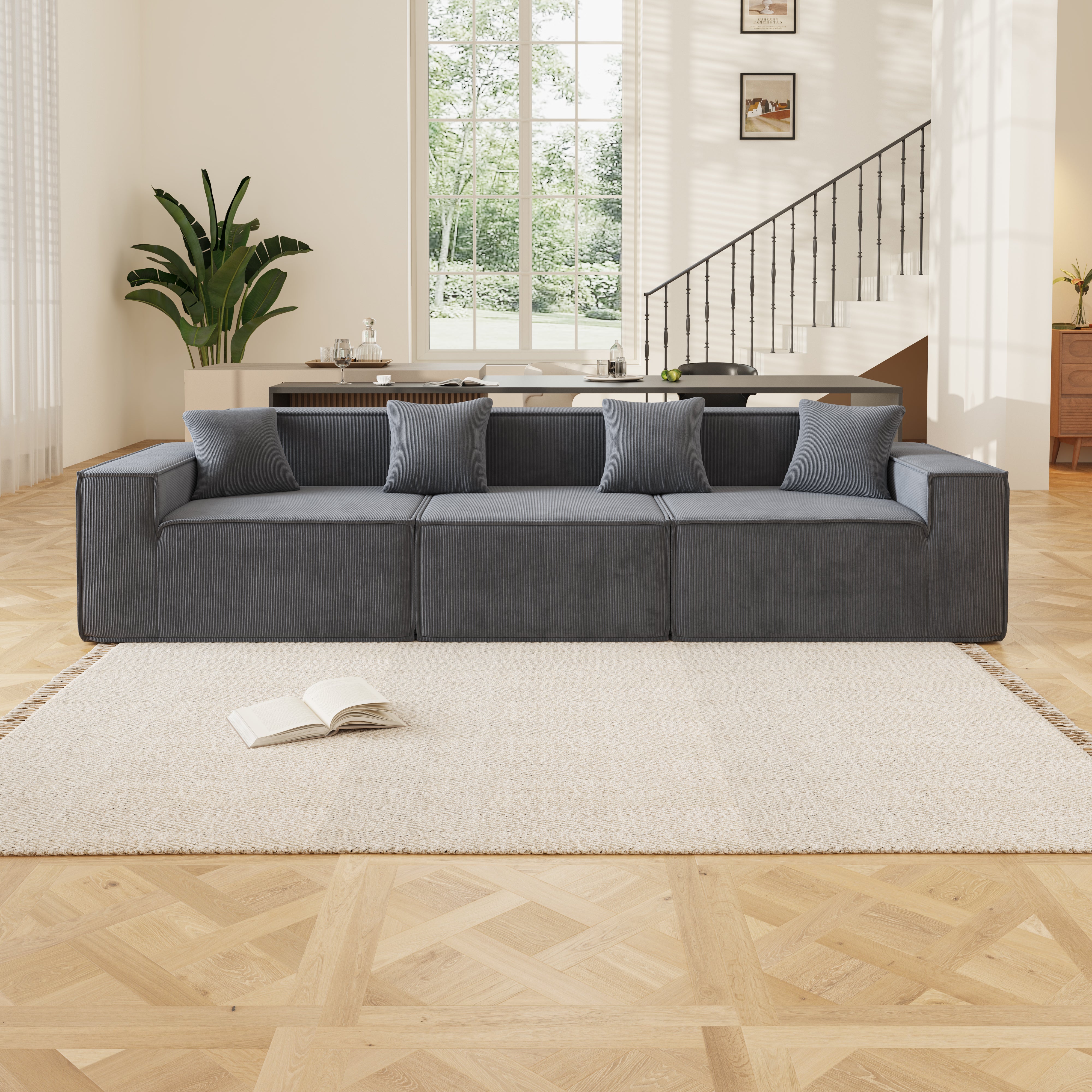 Tribeca 3 Seater Corduroy Sofa with Ottoman