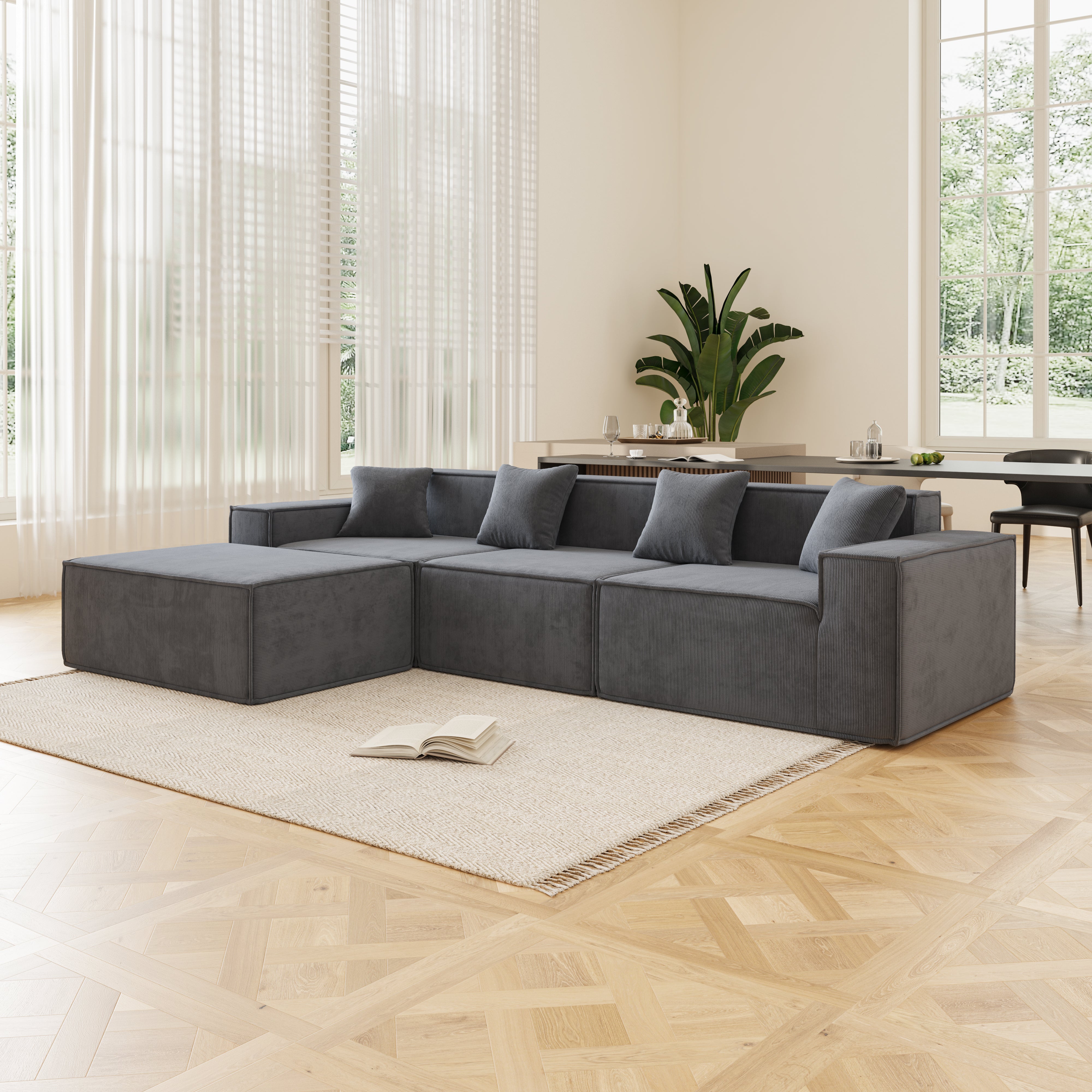 Tribeca 3 Seater Corduroy Sofa with Ottoman