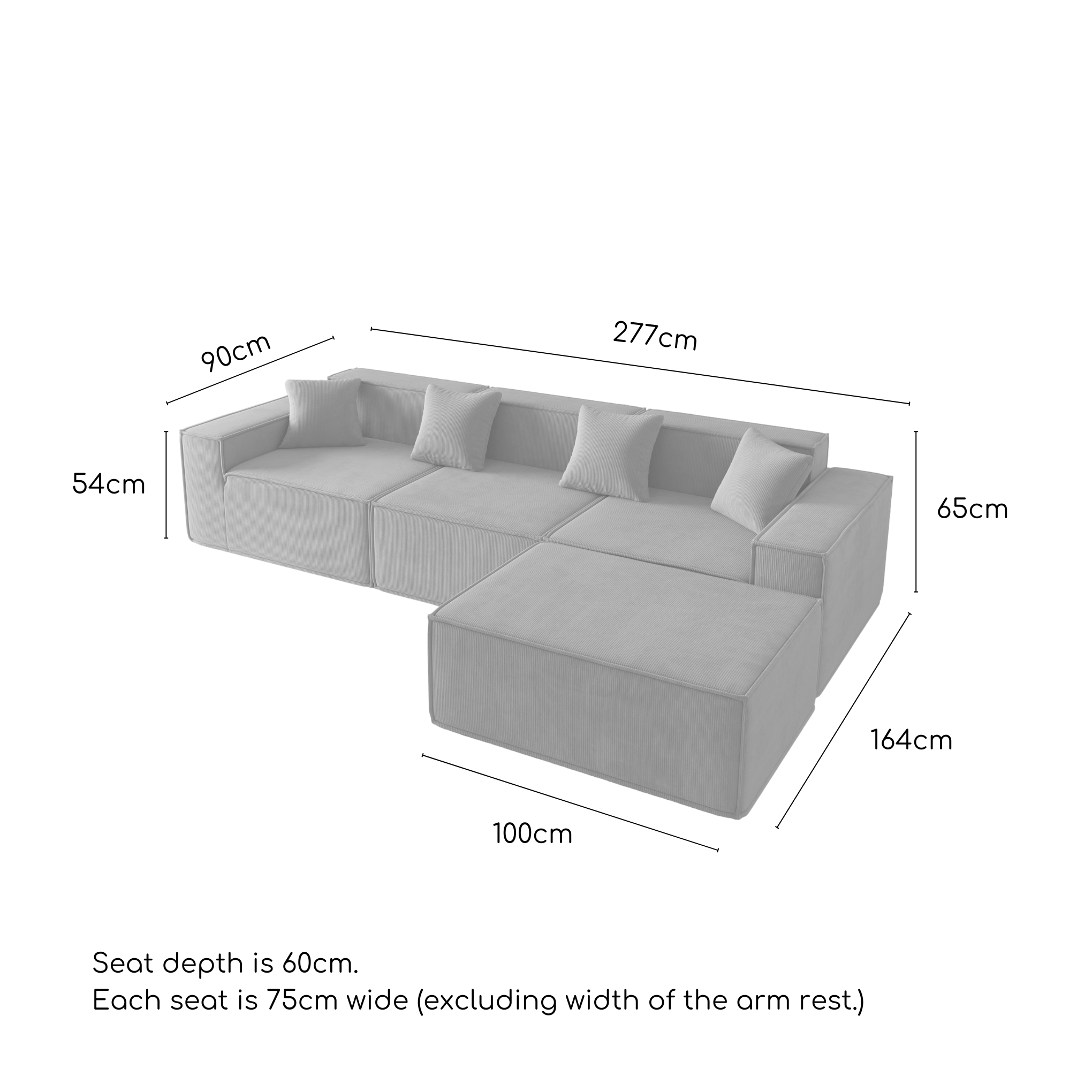 Tribeca 3 Seater Corduroy Sofa with Ottoman