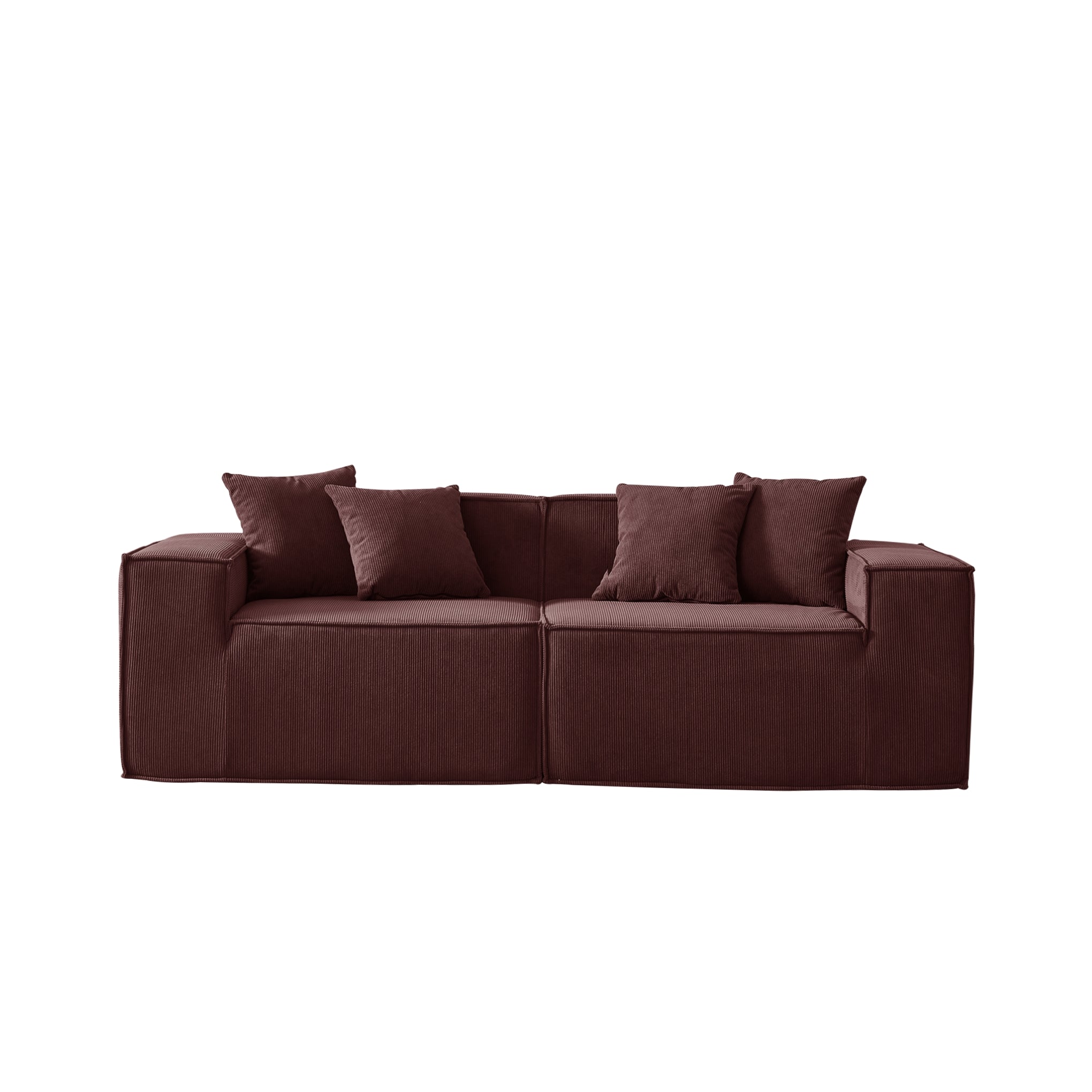 Brown sectional sofa with cushions on a white background