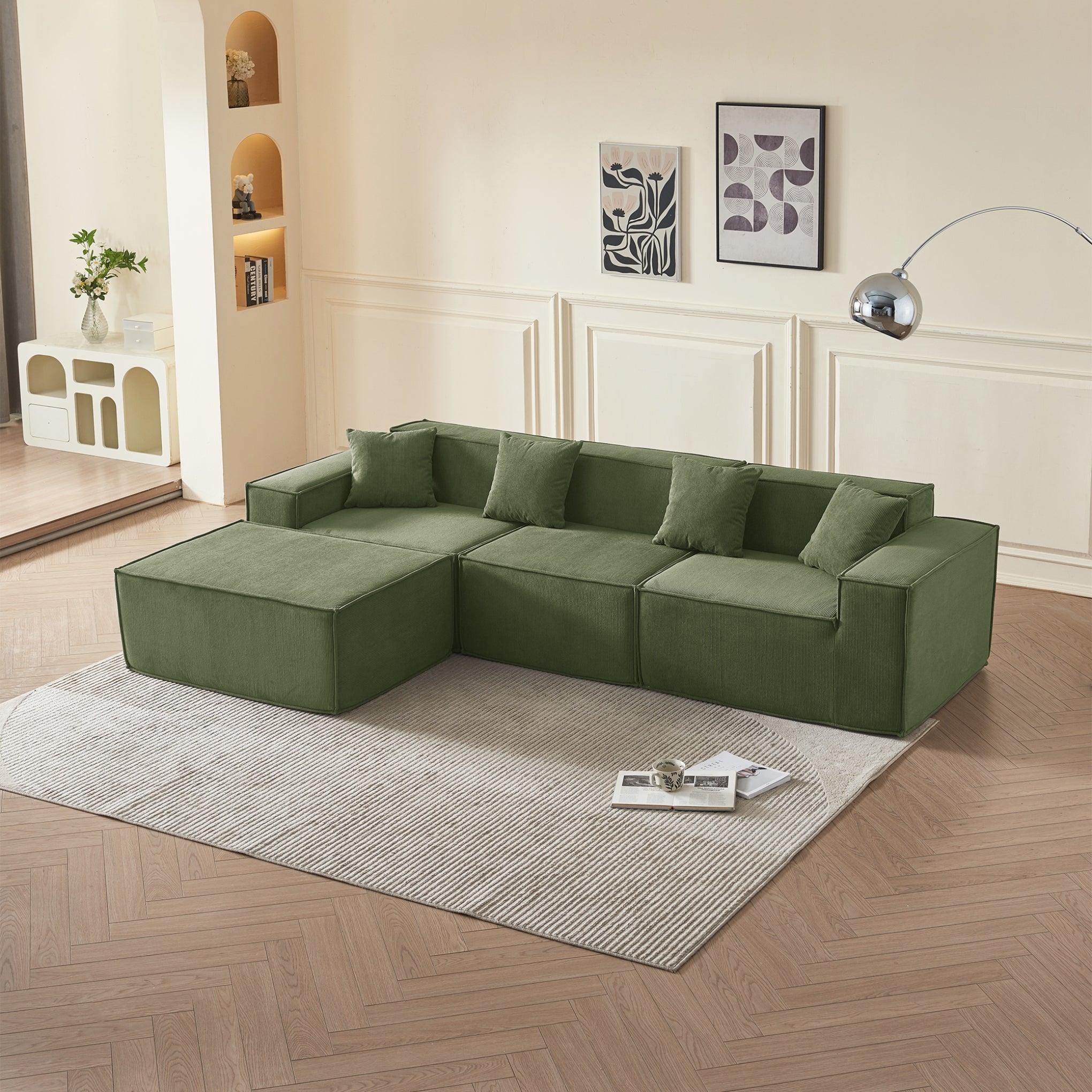 Tribeca 3 Seater Corduroy Sofa with Ottoman